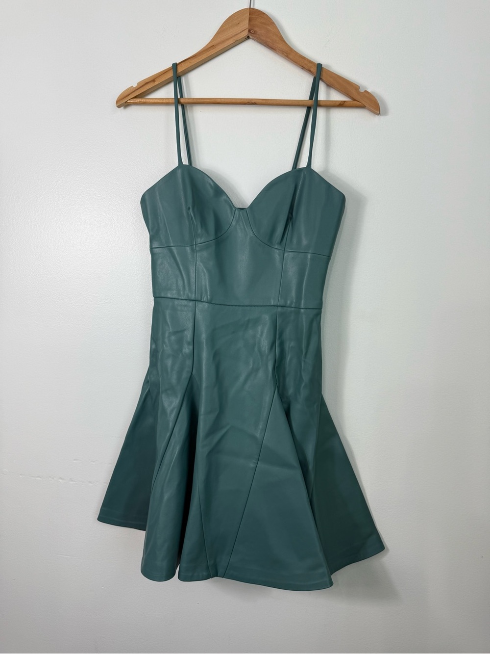 Susana Monaco Teal Faux Leather Mini Dress with Spaghetti Straps